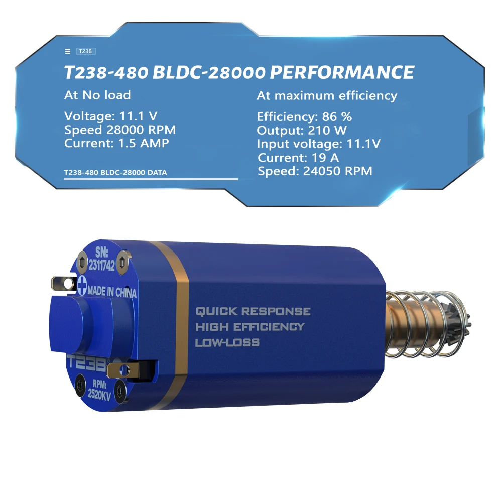 T238 QRBLS Quick Response High Efficiency Low-Loss Brushless Motor High Torque High Speed Airsoft Long Axis AEG Motor