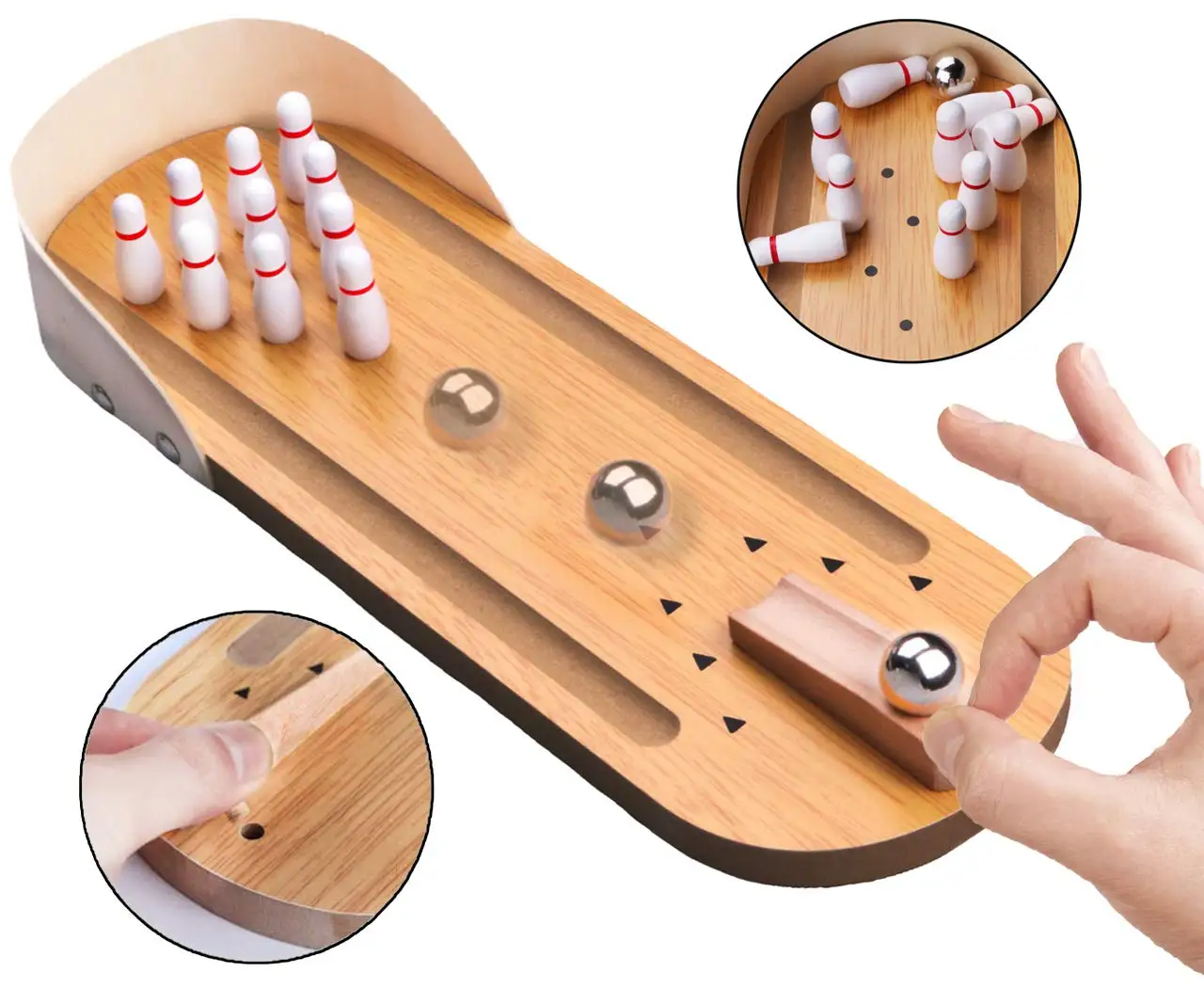 Table Top Mini Bowling Game Wooden Board Arcade Shooting Office Desk Stress Relief Finger Toys Fun Gifts