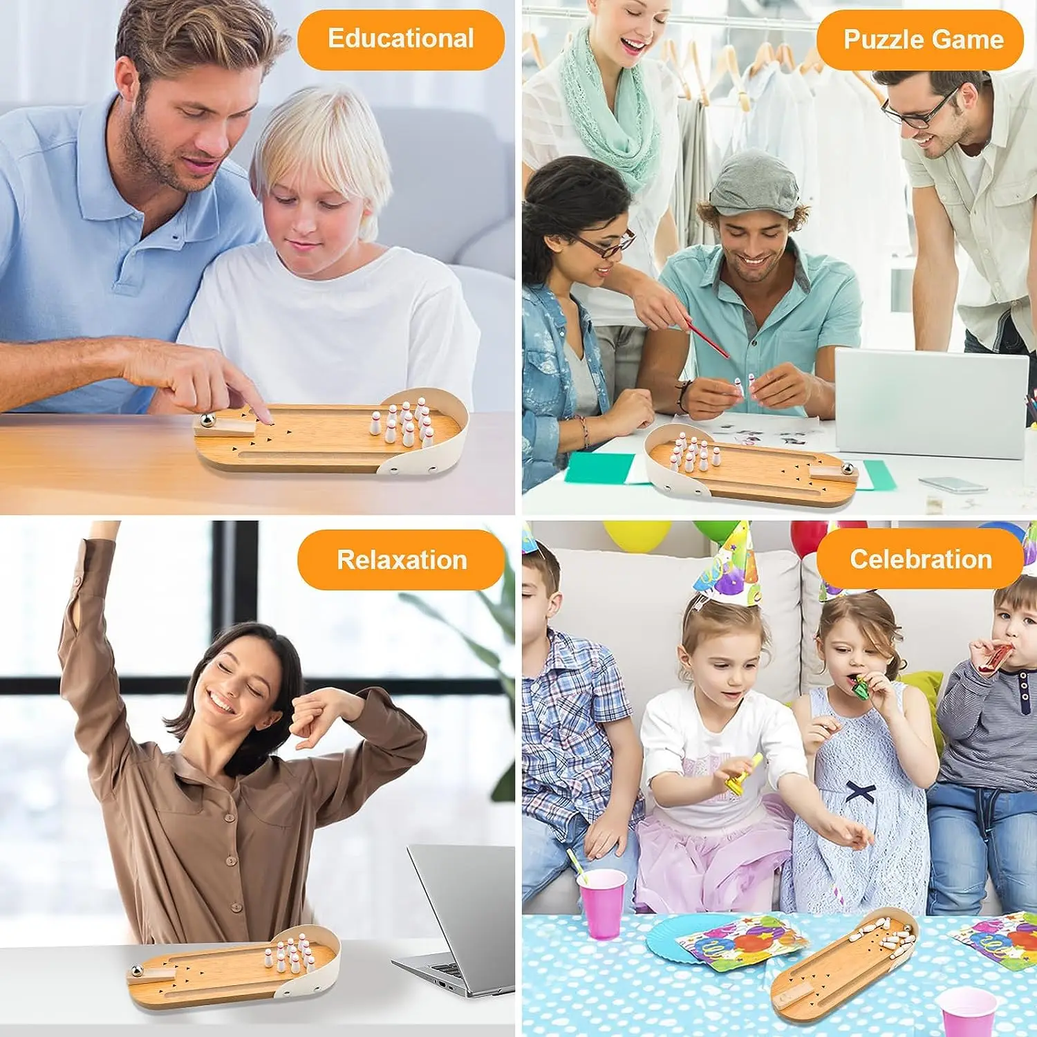 Table Top Mini Bowling Game Wooden Board Arcade Shooting Office Desk Stress Relief Finger Toys Fun Gifts