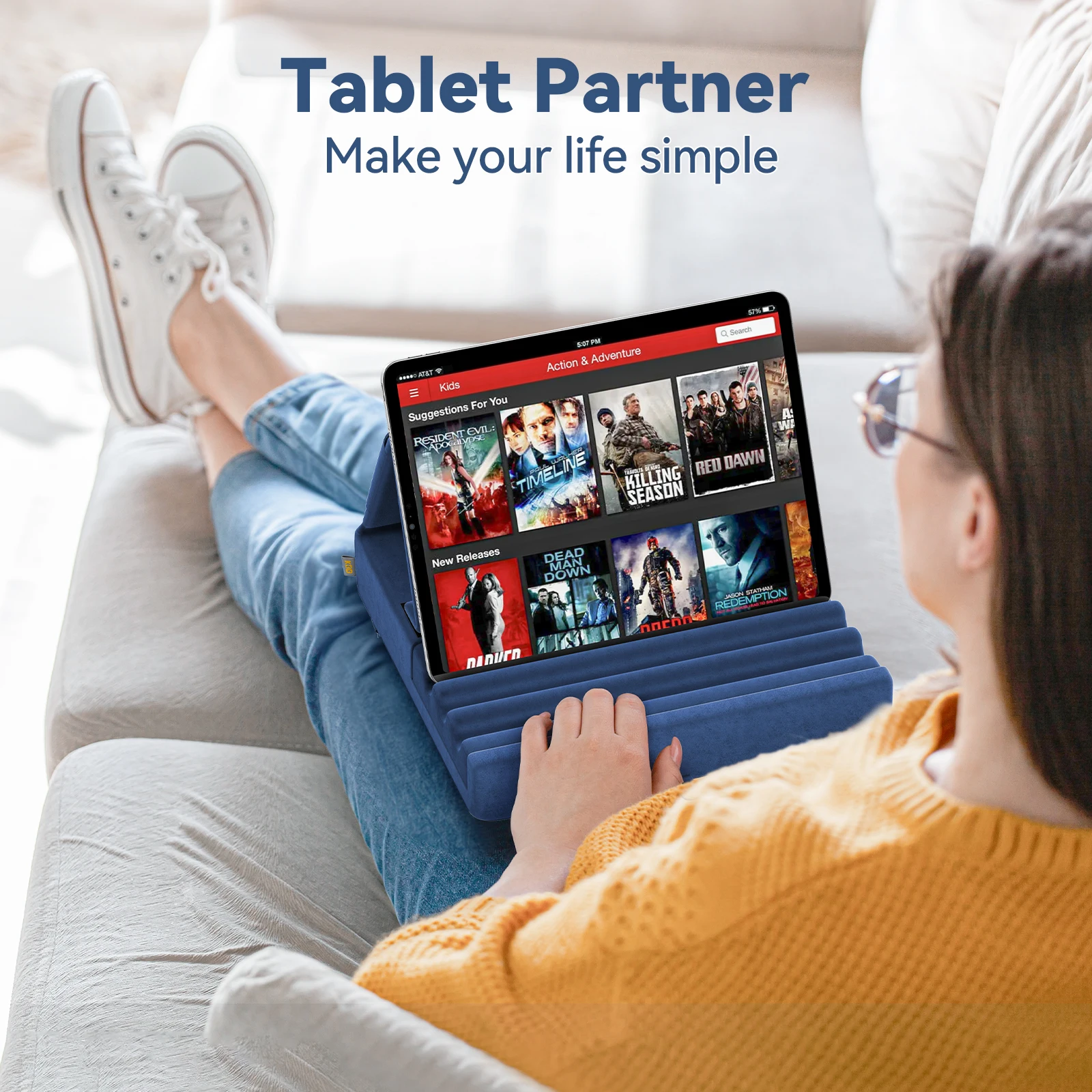 Tablet Pillow Holder Foldable iPad Stand for Lap Bed and Desk Tablet Soft Pad Dock with Pocket & Stylus Mount For iPad