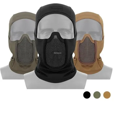 Tactical Balaclava Mesh Mask Airsoft Paintball Full Face Protection Ninja Style Hood Steel Metal Mask Foldable Design