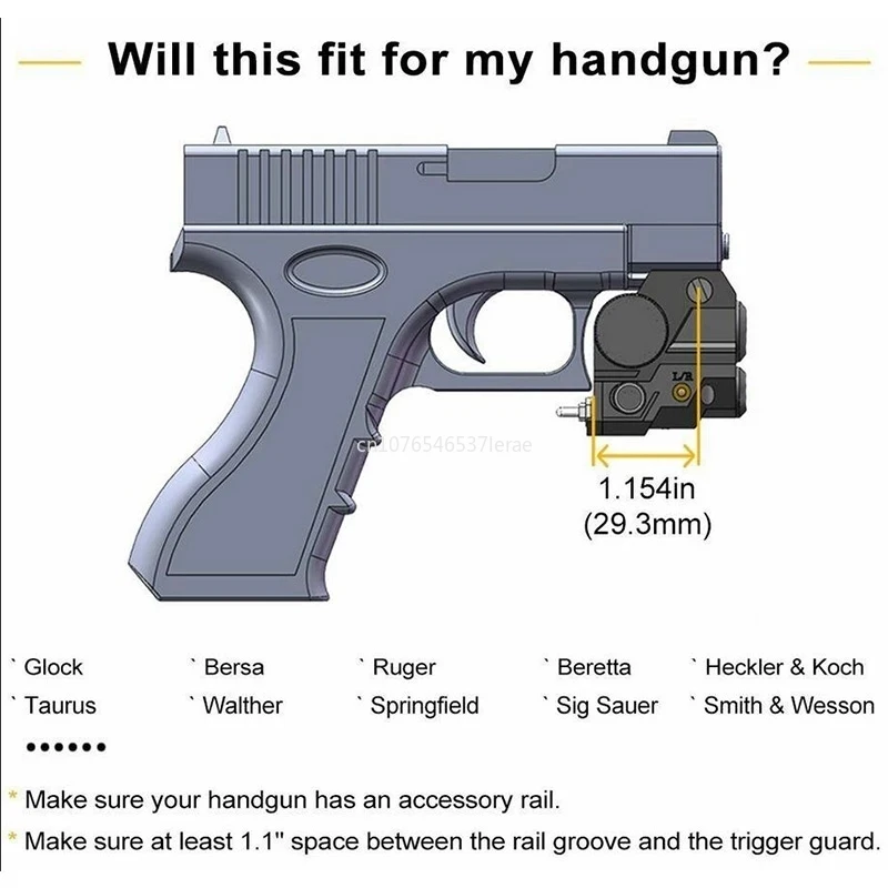 Tactical Compact Pistol Light Flashlight Gun Green or Red Laser Sight Taurus G2C Beretta PX4