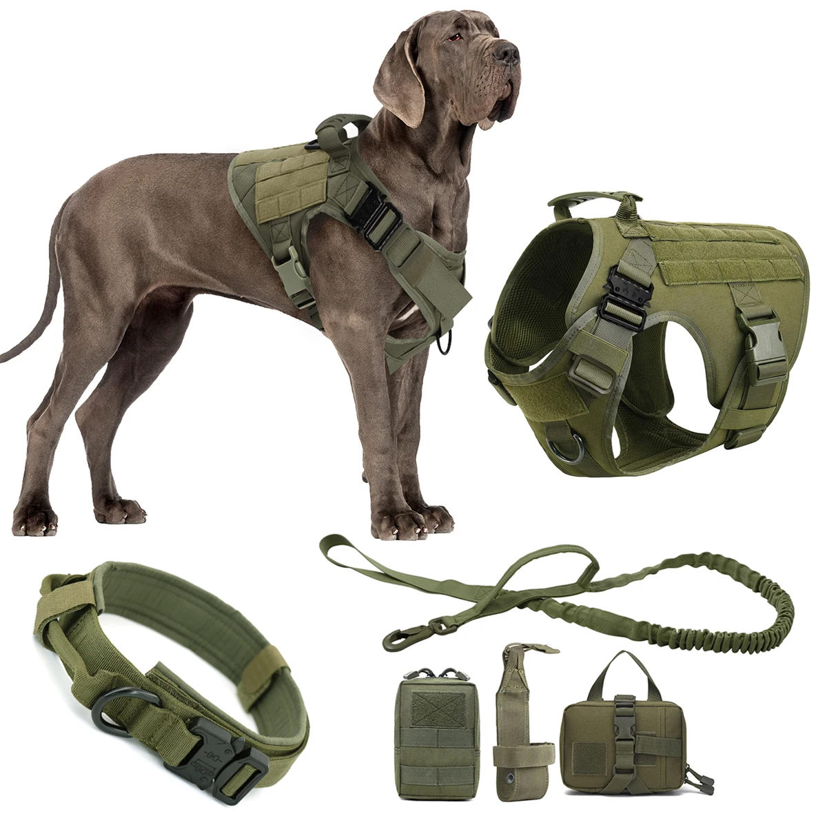 Tactical Dog Harness Leash Collar Molle Pouches for Medium Large Dogs Training Military Pet Vest Adjustable Service Dog