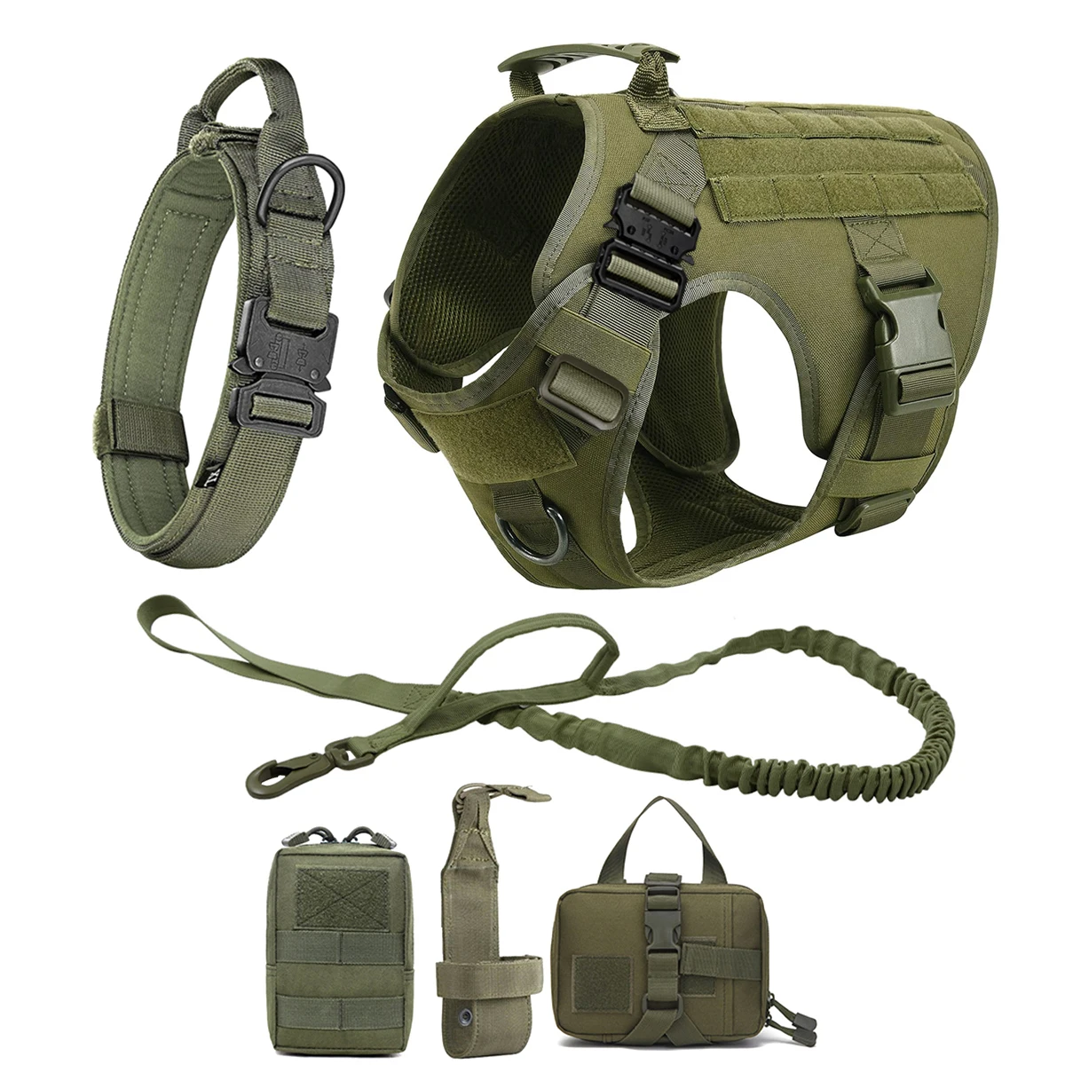 Tactical Dog Harness Leash Collar Molle Pouches for Medium Large Dogs Training Military Pet Vest Adjustable Service Dog Tactical Dog Harness Leash Collar Molle Pouches for Medium Large Dogs Training Military Pet Vest Adjustable Service Dog