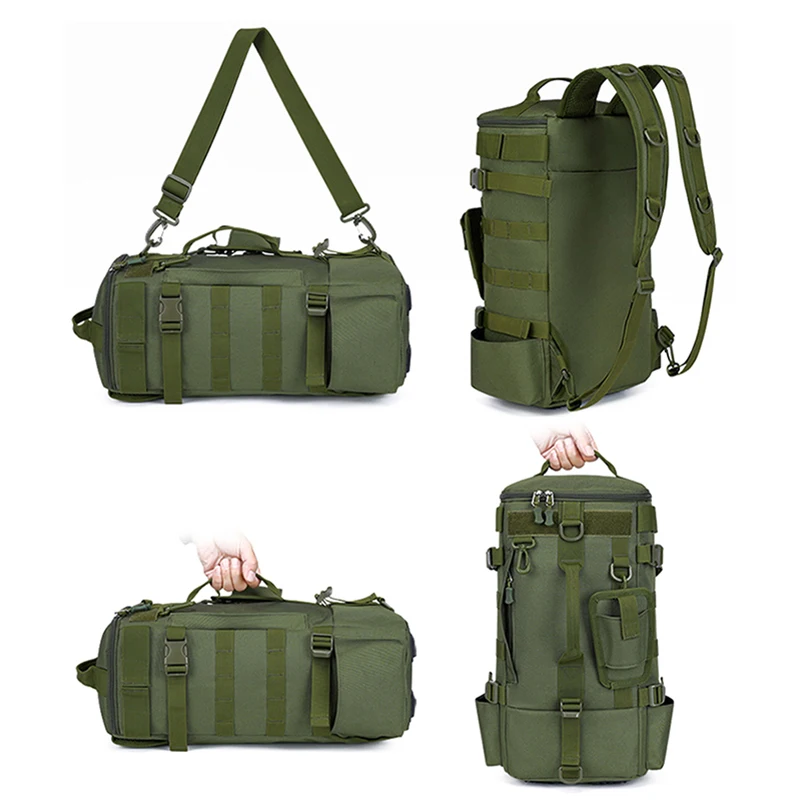 Tactical Fishing Backpack Tackle Bag with Rod Holders Fish Equipment Storage Molle Camping Hiking Outdoor
