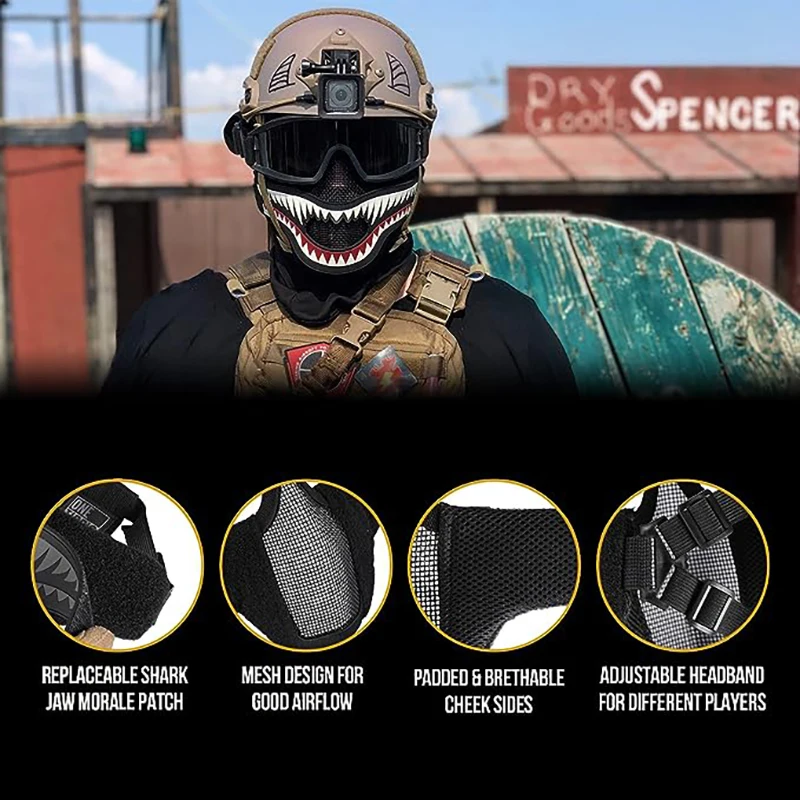 Tactical Foldable Mesh Mask XStorm Airsoft Mask & Patch Combo for Airsoft Paintball With Adjustable Elastic Belt Strap