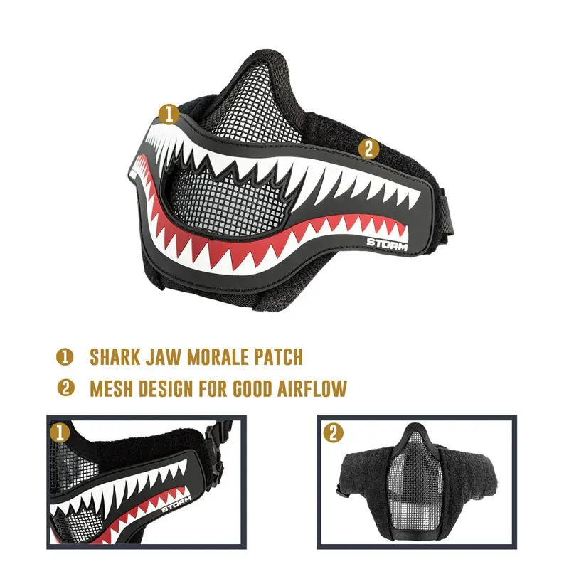 Tactical Foldable Mesh Mask XStorm Airsoft Mask & Patch Combo for Airsoft Paintball With Adjustable Elastic Belt Strap
