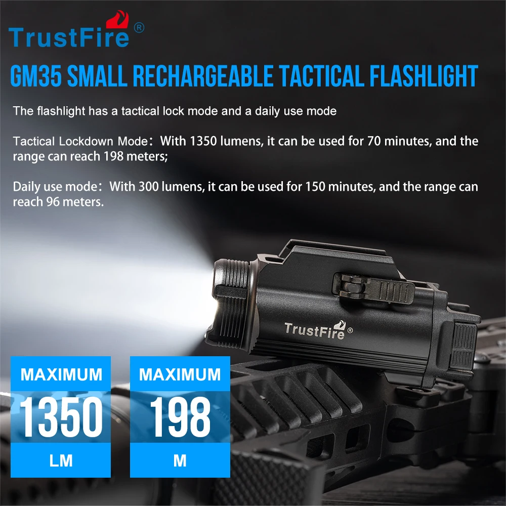 Tactical LED Flashlights Weapon Mini Pistol Lights 1350Lumens USB Rechargeable Quick Release Handgun 1913/GL Rail Tactical LED Flashlights Weapon Mini Pistol Lights 1350Lumens USB Rechargeable Quick Release Handgun 1913/GL Rail