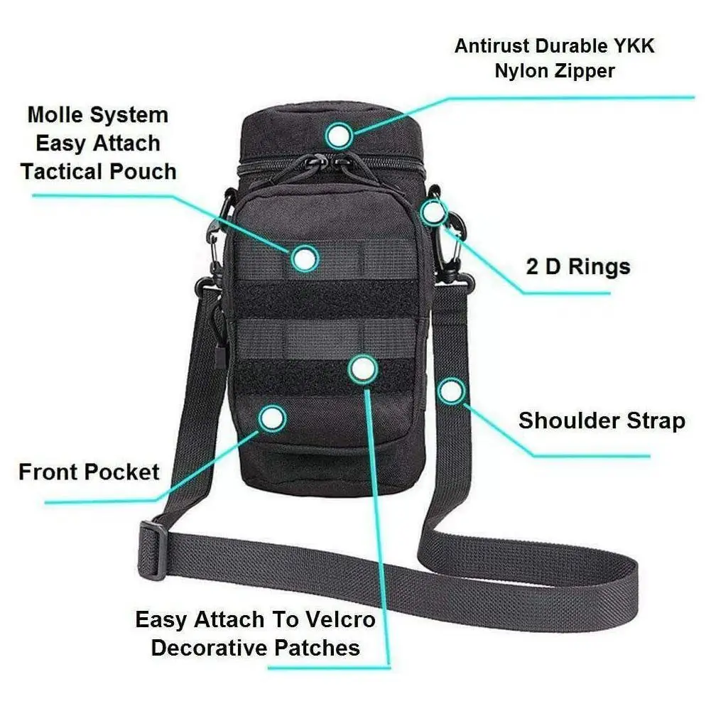 Tactical Molle Water Bottle Holder Bag Military Hydration Carrier Kettle Pouch with Strap For Hiking Fishing