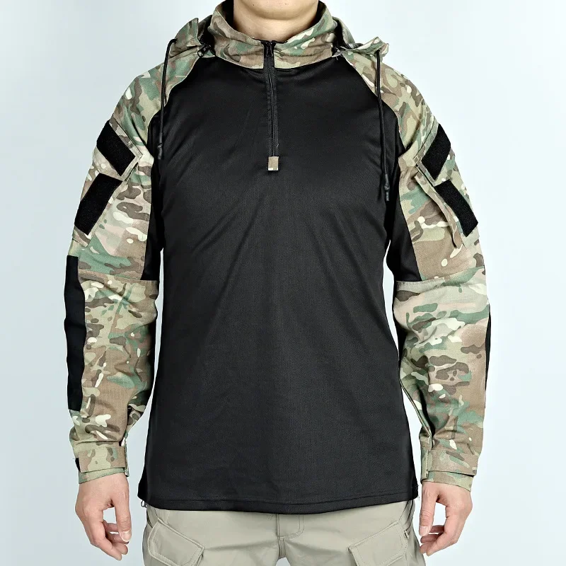 Tactical Shirts Men Military Long Sleeved Combact T-shirts Camouflage Hooded Quick-dry CS Paintball T-Shirt SWAT Spring
