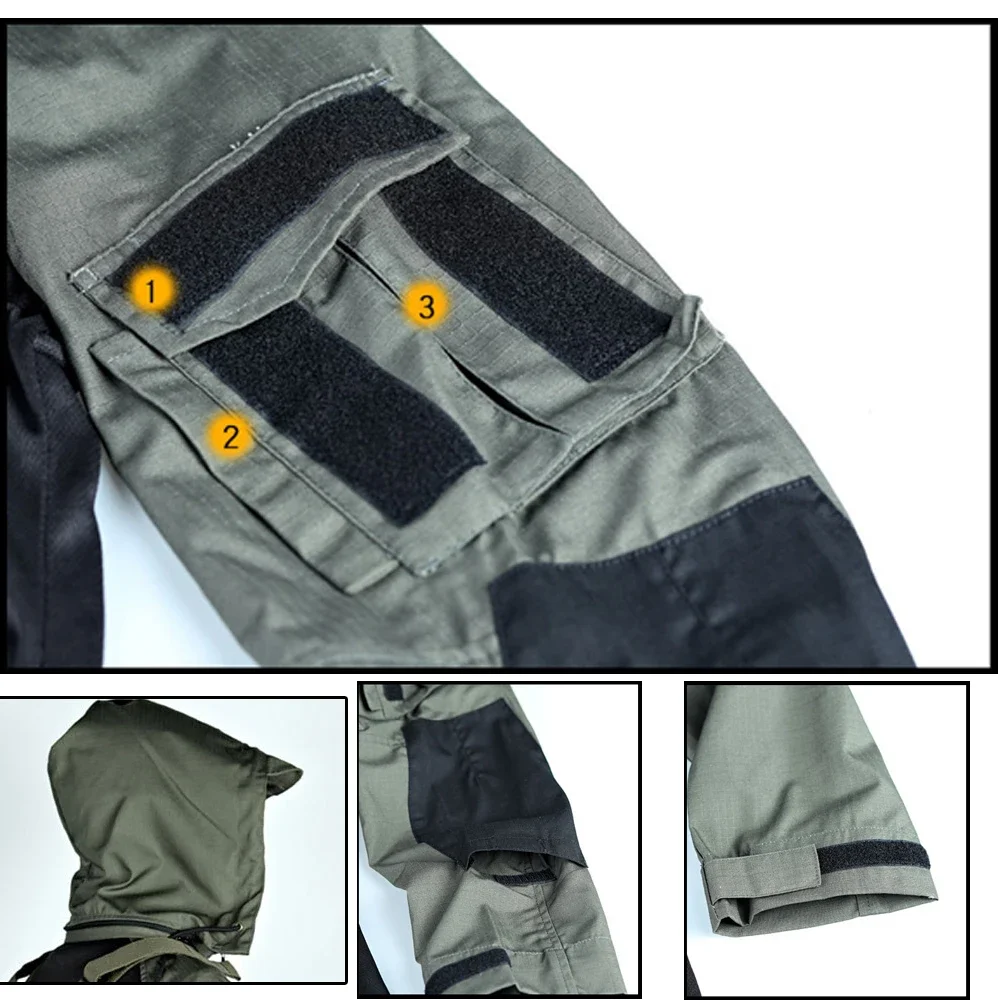 Tactical Shirts Men Military Long Sleeved Combact T-shirts Camouflage Hooded Quick-dry CS Paintball T-Shirt SWAT Spring