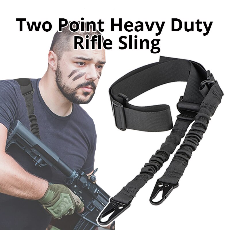 Tactical Two Points Sling Bungee Shoulder Strap Durable Nylon Rifle Belt Heavy Duty Sling for Outdoor Hunting Sports