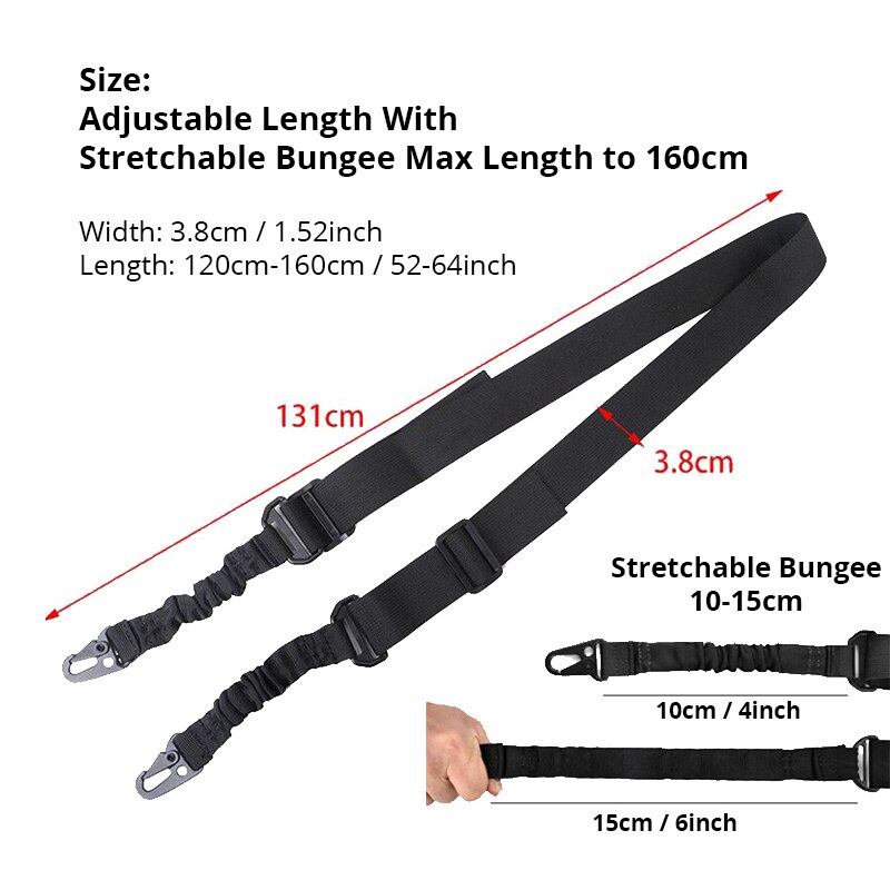 Tactical Two Points Sling Bungee Shoulder Strap Durable Nylon Rifle Belt Heavy Duty Sling for Outdoor Hunting Sports