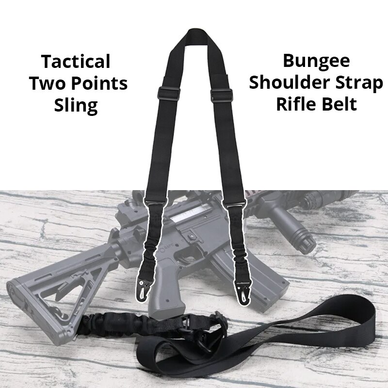 Tactical Two Points Sling Bungee Shoulder Strap Durable Nylon Rifle Belt Heavy Duty Sling for Outdoor Hunting Sports