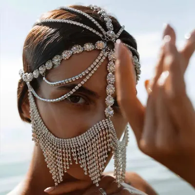 Tassel Veil Masks Women Headwear Rhinestone Chains Face Mask Masquerade Dance Party Costume Sexy Face Accessories