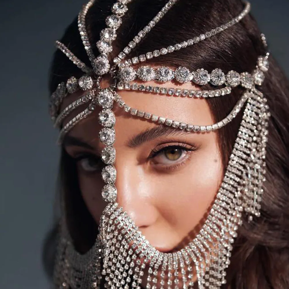Tassel Veil Masks Women Headwear Rhinestone Chains Face Mask Masquerade Dance Party Costume Sexy Face Accessories