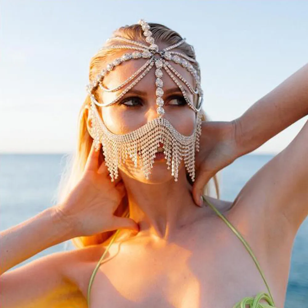 Tassel Veil Masks Women Headwear Rhinestone Chains Face Mask Masquerade Dance Party Costume Sexy Face Accessories