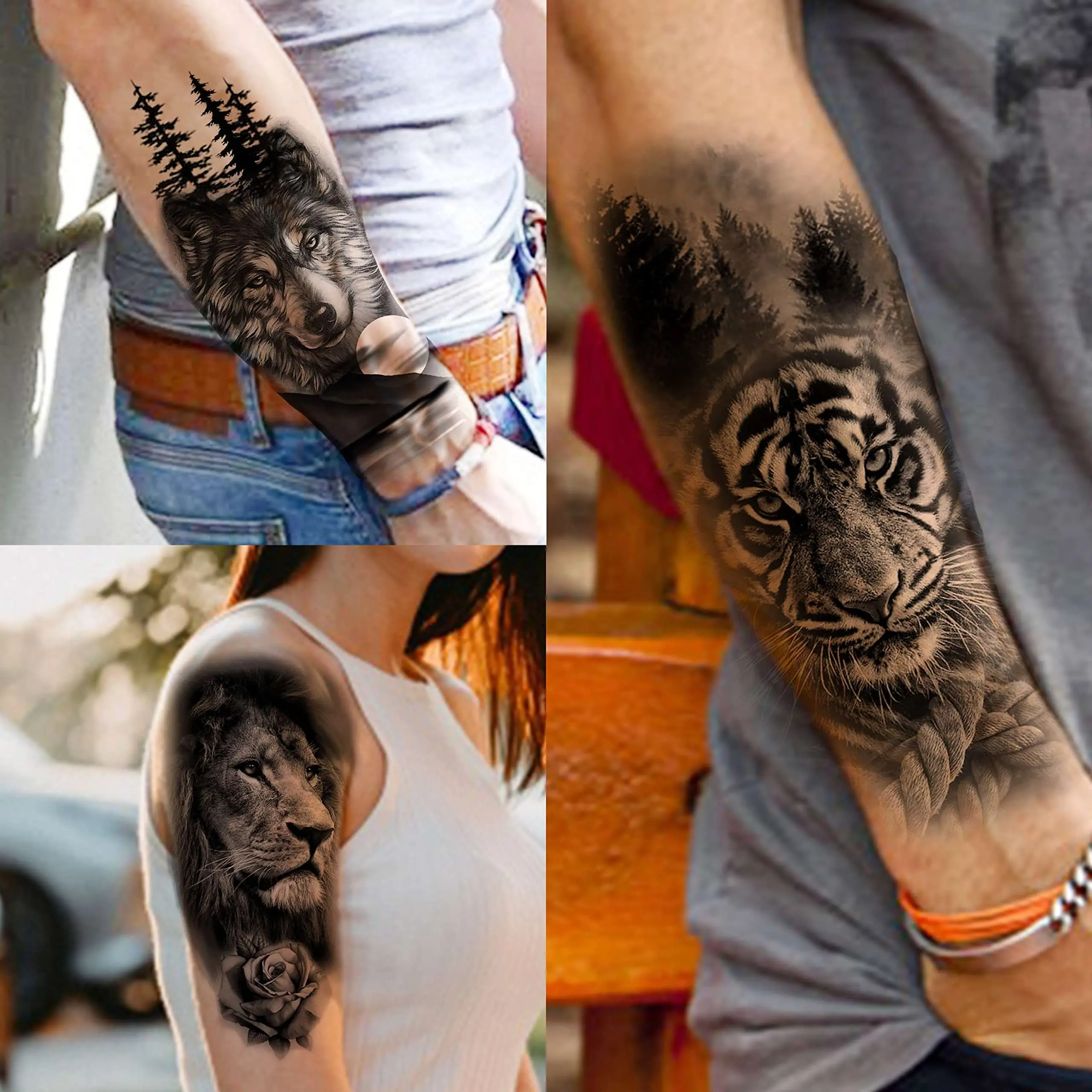 Tattoo Stickers Waterproof Temporary Forest Lion Tiger Bear Flash Tattoos Leopard Wolf Crown Body Art Arm Fake Tattoo Tattoo Stickers Waterproof Temporary Forest Lion Tiger Bear Flash Tattoos Leopard Wolf Crown Body Art Arm Fake Tattoo