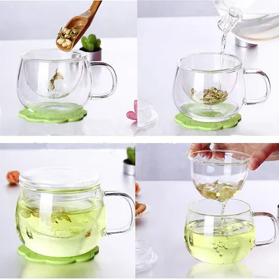 Tea Infuser Mug Set Clear Glass