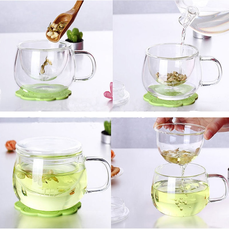 Tea Infuser Mug Set Clear Glass