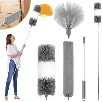 Telescopic Duster Microfiber Feather Duster Bendable Gap Clean Brush Detachable Washable Home Ceiling Spider Web