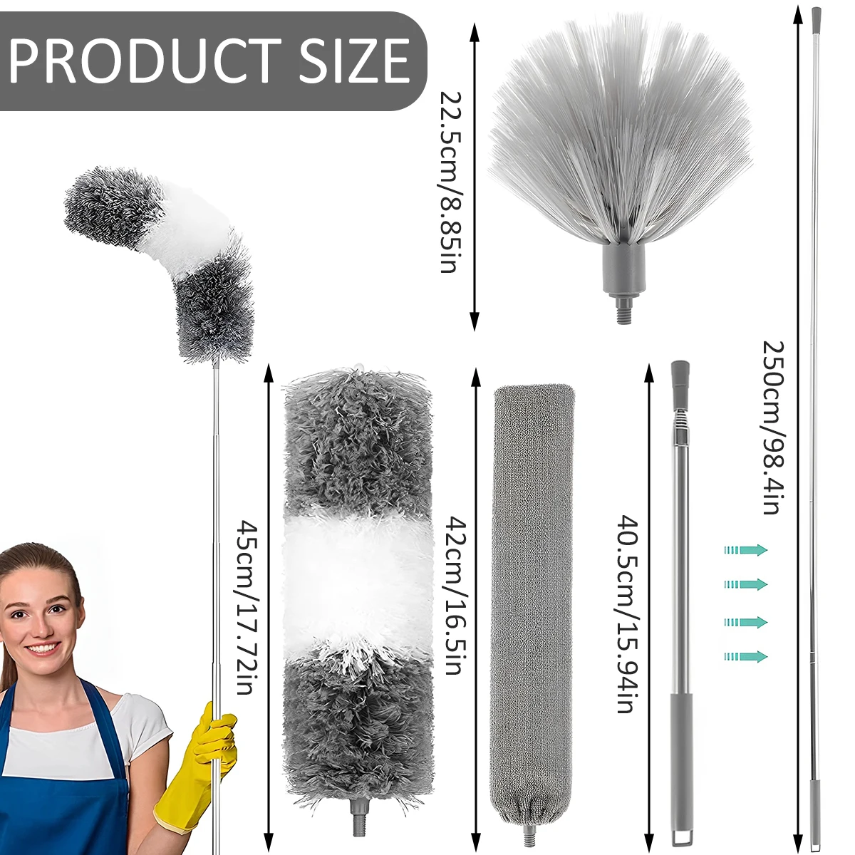Telescopic Duster Microfiber Feather Duster Bendable Gap Clean Brush Detachable Washable Home Ceiling Spider Web