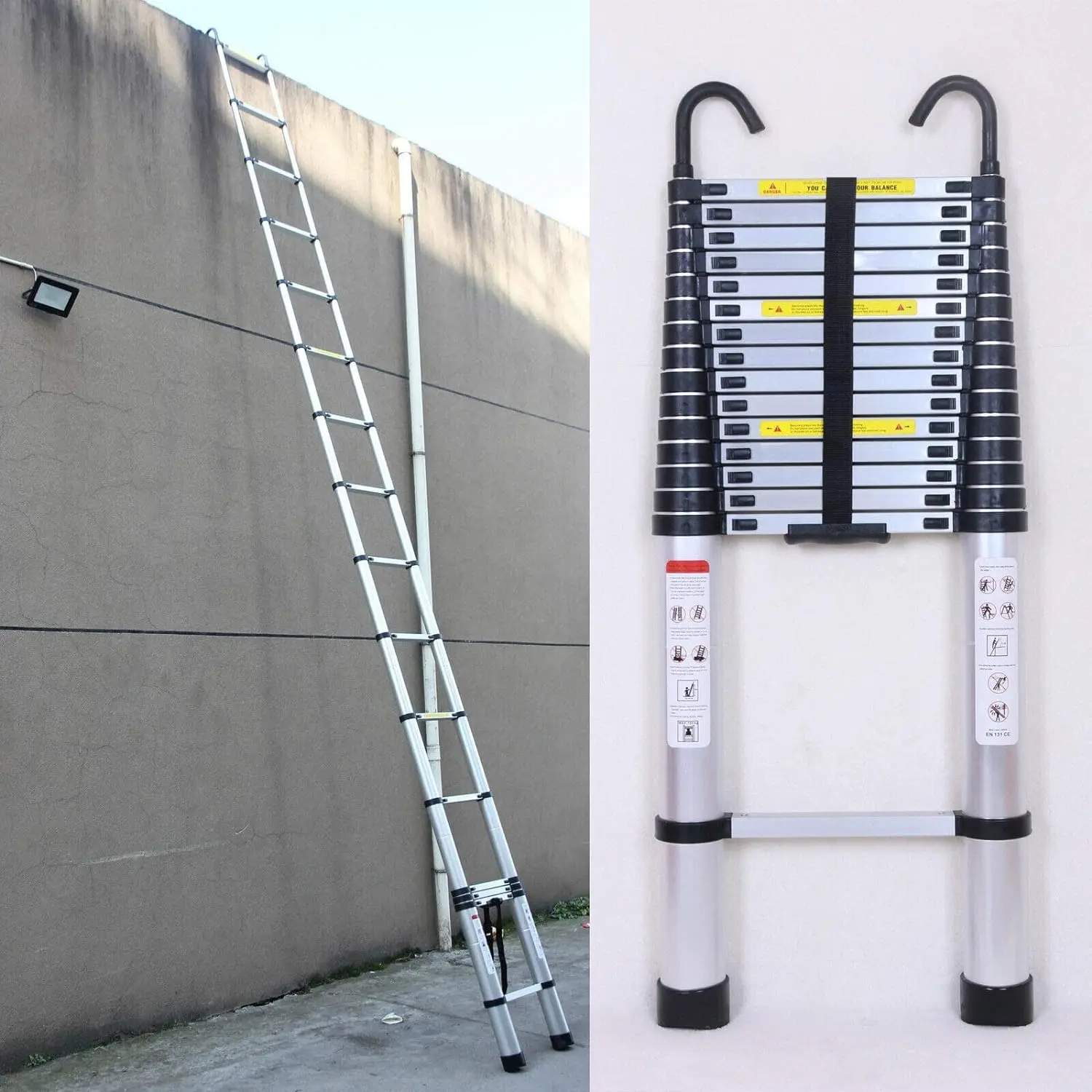 Telescopic Ladder 6.2M/20.3FT W/Detachable Hooks&Extendable Steps,Folding Tall Loft Collapsible Ladder with Non-Slip Telescopic Ladder 6.2M/20.3FT W/Detachable Hooks&Extendable Steps,Folding Tall Loft Collapsible Ladder with Non-Slip