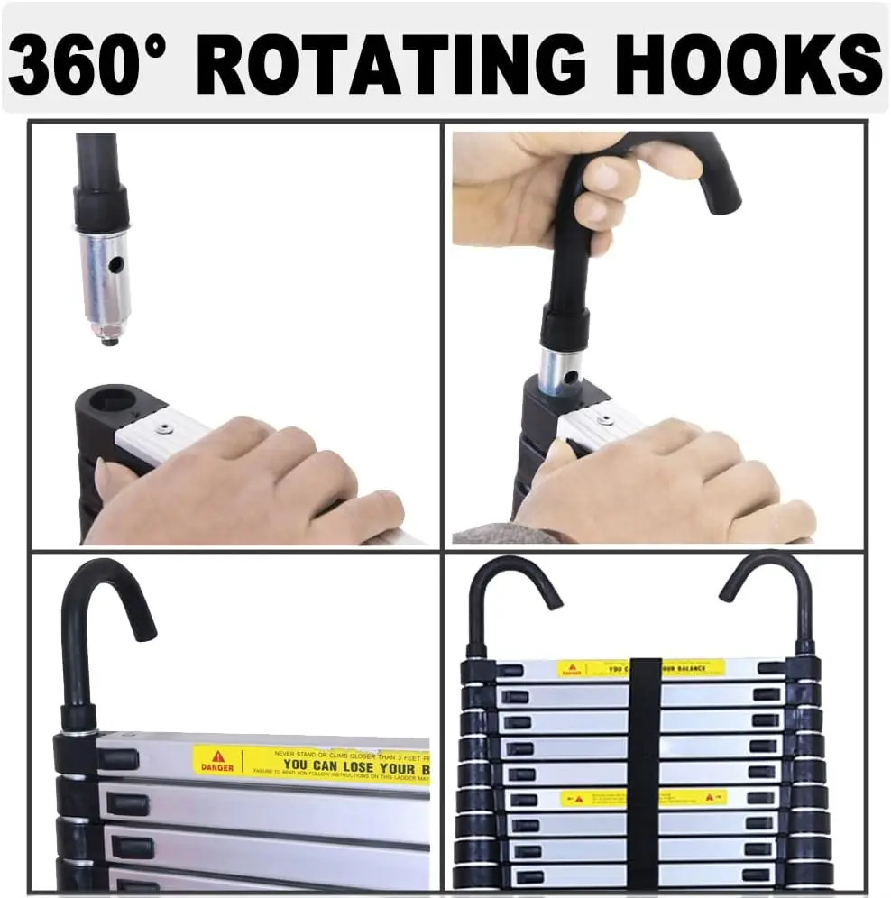 Telescopic Ladder 6.2M/20.3FT W/Detachable Hooks&Extendable Steps,Folding Tall Loft Collapsible Ladder with Non-Slip Telescopic Ladder 6.2M/20.3FT W/Detachable Hooks&Extendable Steps,Folding Tall Loft Collapsible Ladder with Non-Slip