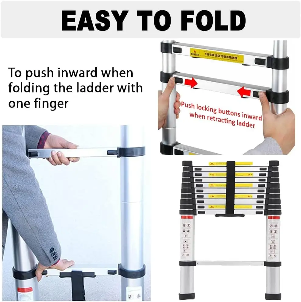 Telescopic Ladder 6.2M/20.3FT W/Detachable Hooks&Extendable Steps,Folding Tall Loft Collapsible Ladder with Non-Slip Telescopic Ladder 6.2M/20.3FT W/Detachable Hooks&Extendable Steps,Folding Tall Loft Collapsible Ladder with Non-Slip