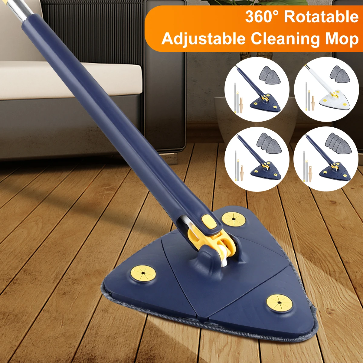 Telescopic Triangle Mop 360° Rotatable Spin Cleaning Mop Adjustable Squeeze Wet and Dry Ceiling Cleaning Home Window