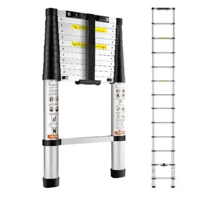 Telescoping Ladder 10.5 or 12.5 FT Aluminum One-Button Retraction Collapsible Extension 375 LBS Capacity w/Non-Slip for Telescoping Ladder 10.5 or 12.5 FT Aluminum One-Button Retraction Collapsible Extension 375 LBS Capacity w/Non-Slip for