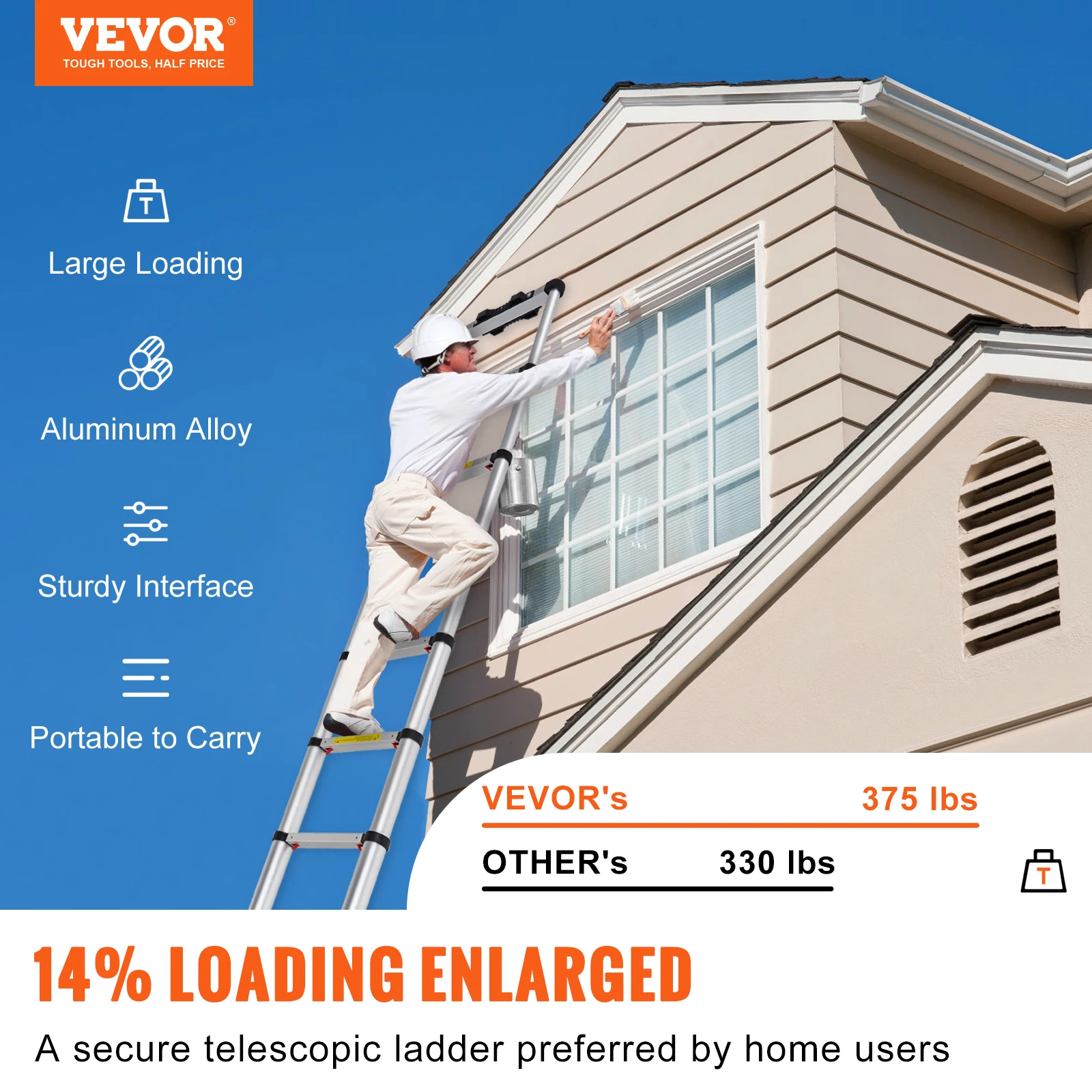 Telescoping Ladder 10.5 or 12.5 FT Aluminum One-Button Retraction Collapsible Extension 375 LBS Capacity w/Non-Slip for Telescoping Ladder 10.5 or 12.5 FT Aluminum One-Button Retraction Collapsible Extension 375 LBS Capacity w/Non-Slip for