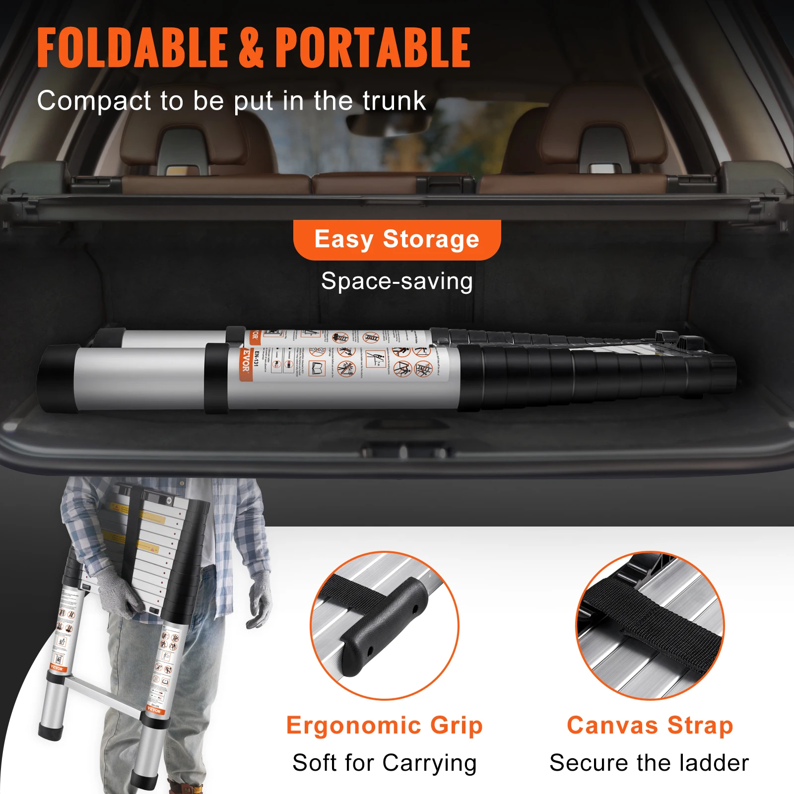 Telescoping Ladder 10.5 or 12.5 FT Aluminum One-Button Retraction Collapsible Extension 375 LBS Capacity w/Non-Slip for Telescoping Ladder 10.5 or 12.5 FT Aluminum One-Button Retraction Collapsible Extension 375 LBS Capacity w/Non-Slip for