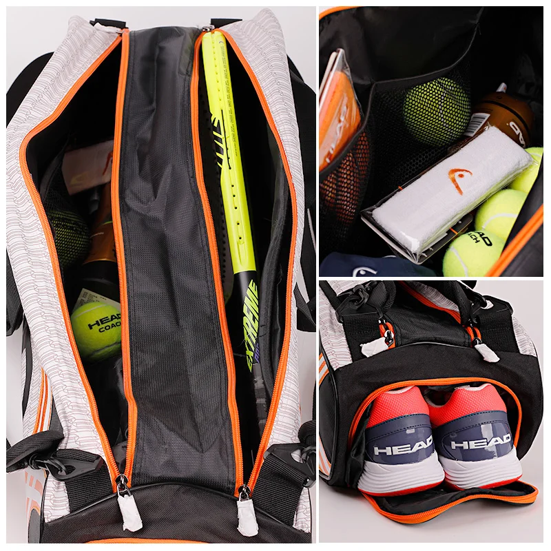 Tennis Rackets Bag Large Capacity 3-6 Pieces Tennis Backpack Badminton Gymbag Squash Racquet Bag With Separated Shoes