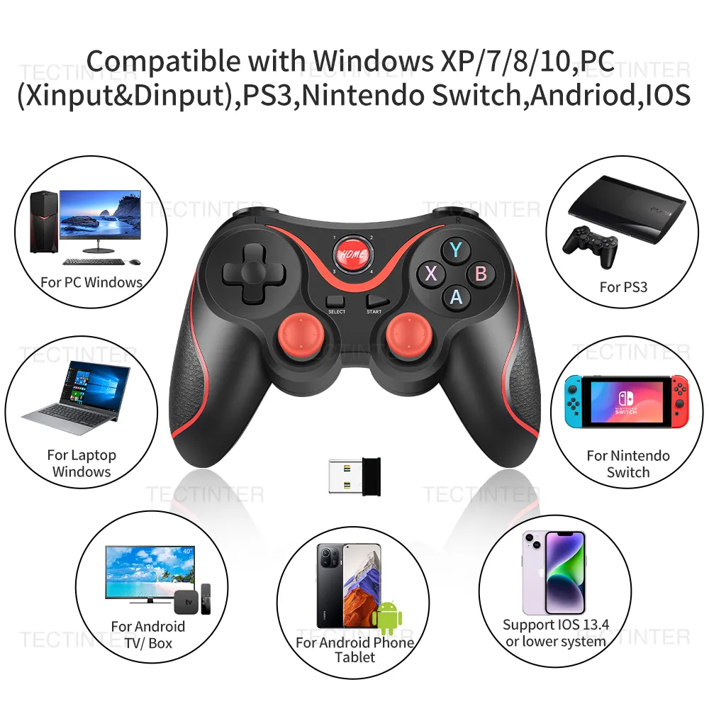 Terios Wireless Joystick Support Bluetooth 3.0 Gamepad Game Controller Gaming Control for Tablet PC Android Smart