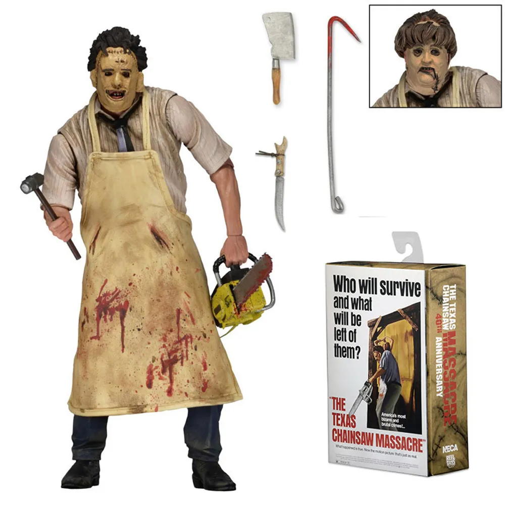 Texas Chainsaw Murderer Fur Face Leather Face 40th Anniversary Edition Terror Handmade Doll Model Halloween Gift