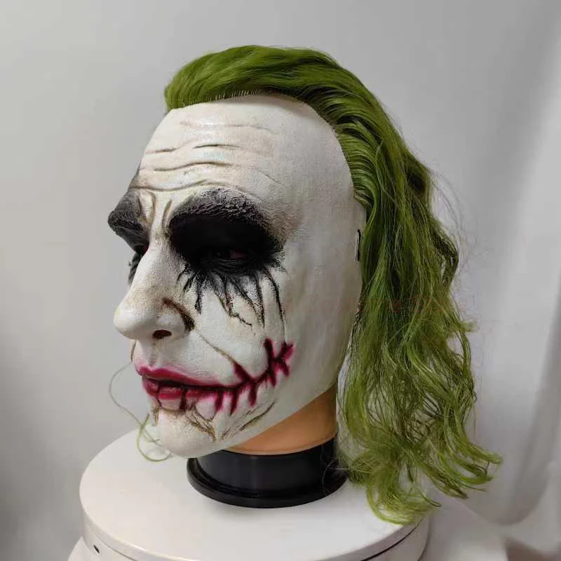 The Dark Knight Joker Cosplay Mask Green Hair Halloween Party Unisex Adult One Size Latex Mask Clown Bat Knight