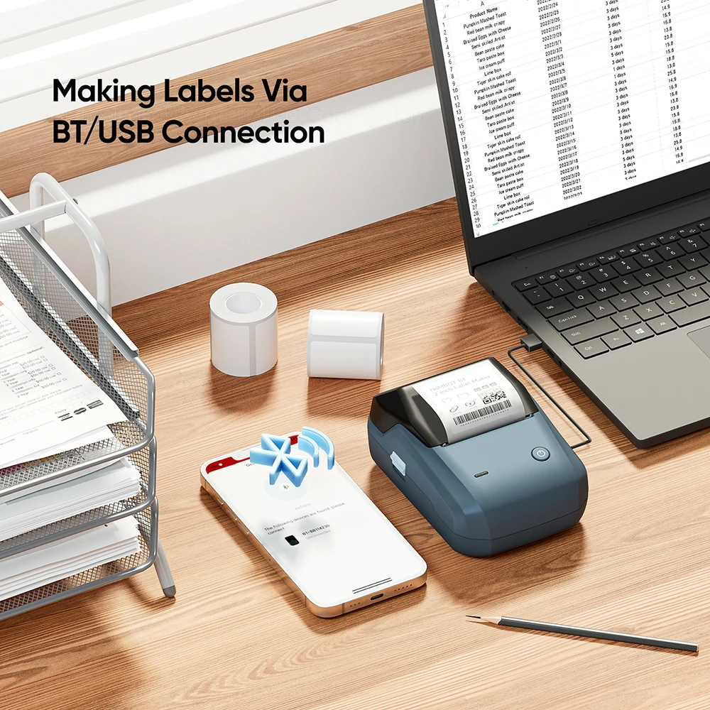 Thermal Label Printer Wireless Self-adhesive Pocket Bluetooth Inkless Label Maker for Business Price-Tag Sticker
