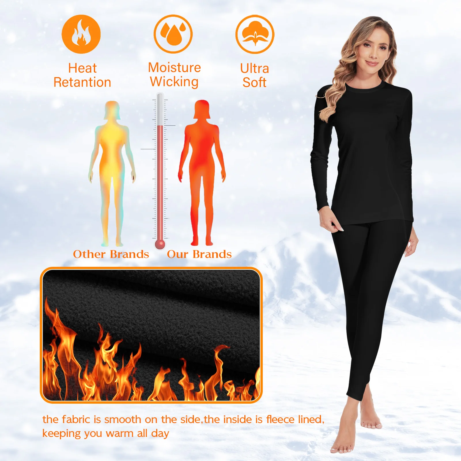 Thermal Underwear Set for Women Long Johns Fleece Lined Ultra Soft Base Layer Set Top Bottom for Cold Weather Winter