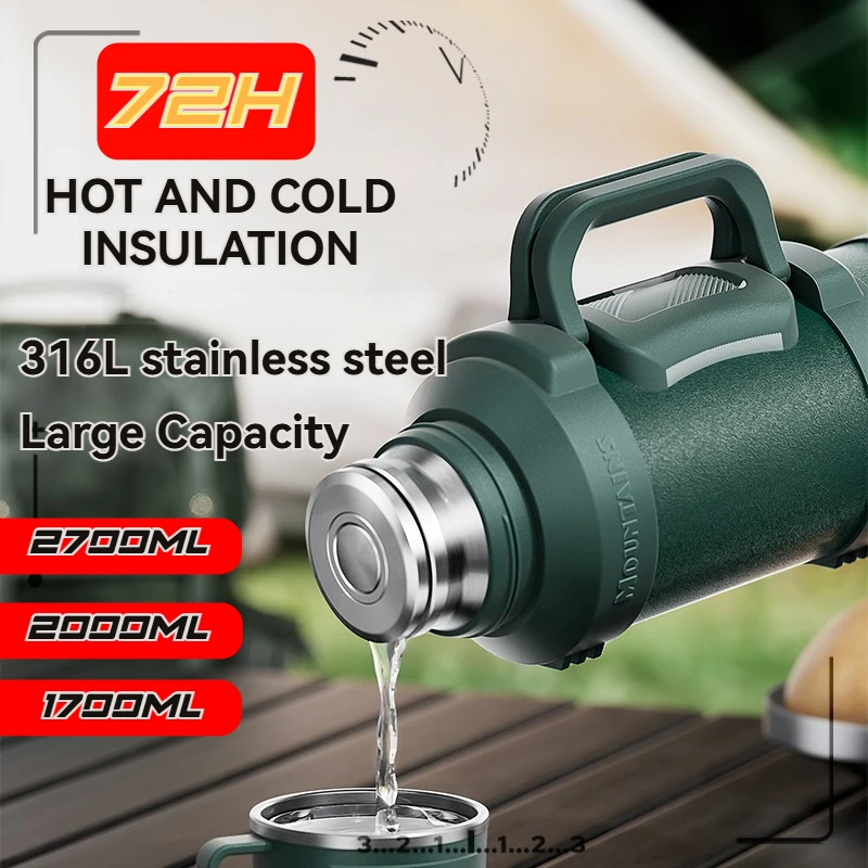 Thermos Insulated Water Bottle Stainless Steel Vacuum Flasks Large Tea Bottle Hot Water Bottle/Cold Outdoor Coffee