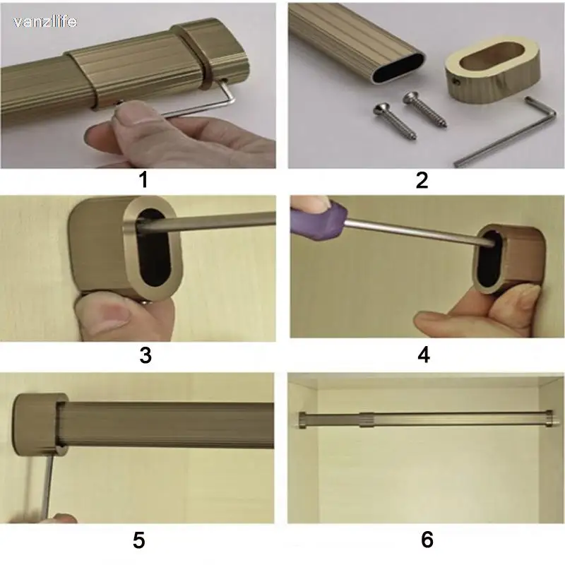 Thick Aluminum Alloy Clothes Organizing Rails Adjustable Wardrobe Closet Hanger Rod Clothing Rack With Rail Flange