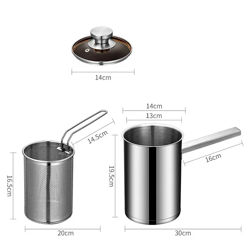 Thickeded Deep Fryer Pot with Basket and Lid Large Stainless Steel Deep Fryer Pasta Strainer Basket Chicken Fried Food