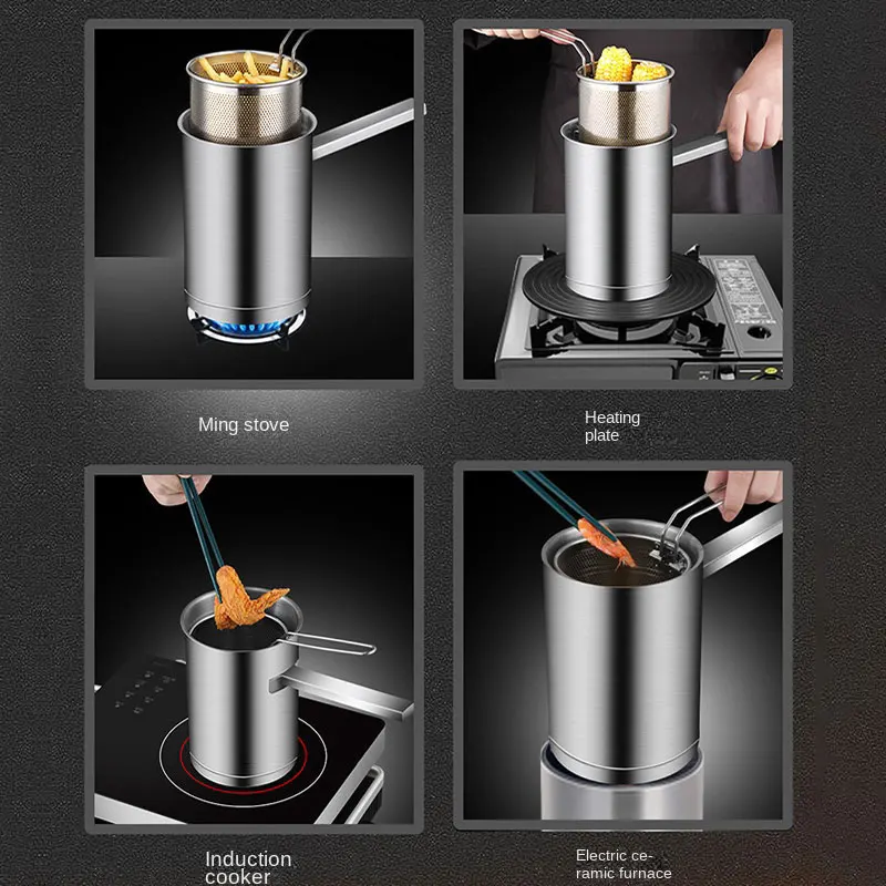 Thickeded Deep Fryer Pot with Basket and Lid Large Stainless Steel Deep Fryer Pasta Strainer Basket Chicken Fried Food
