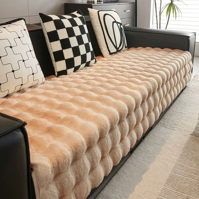 Thicken Imitation Rabbit Fur Plush Sofa Slipcover Non-slip Soft Sofa Towel Couch Cushion Cover for Living Room Modern