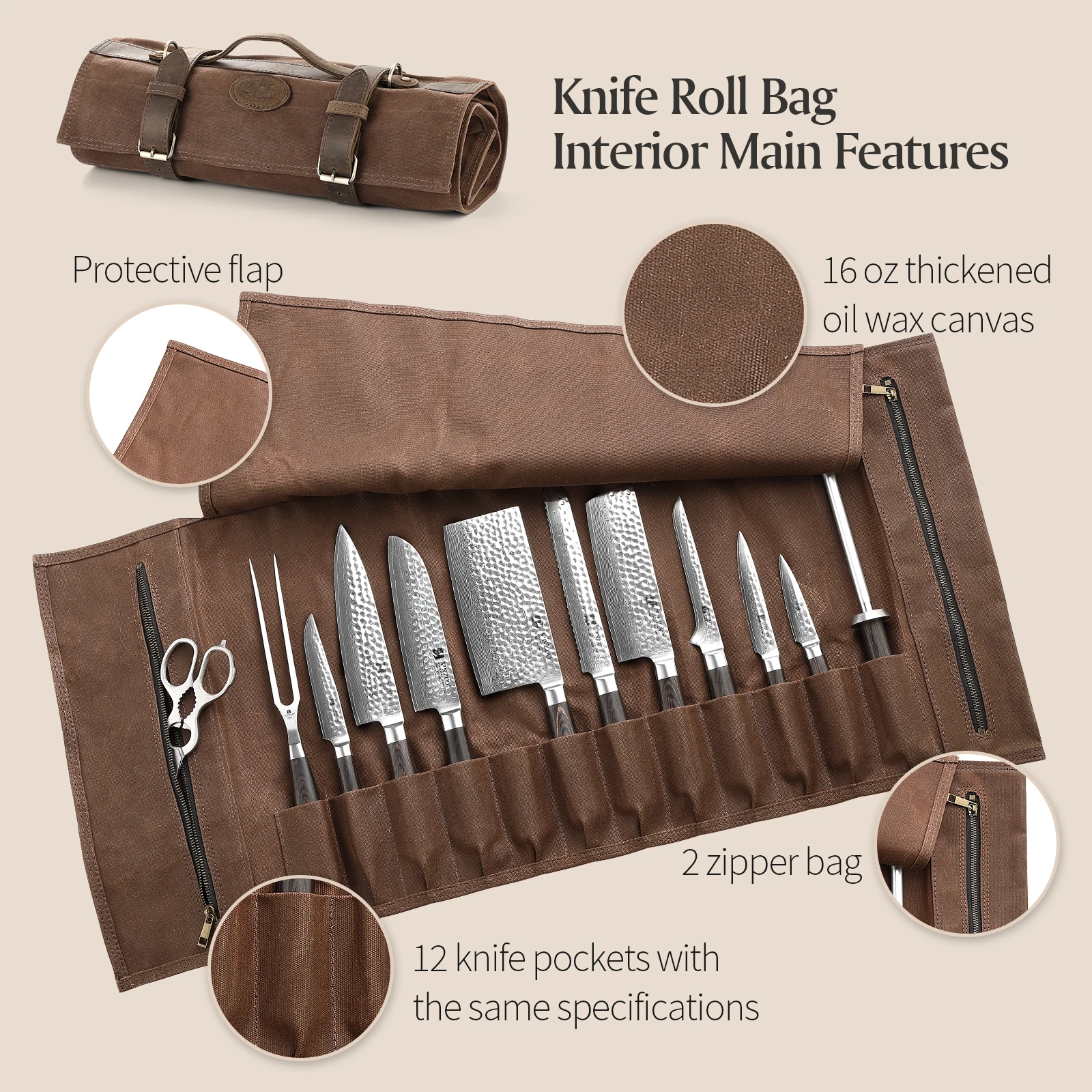 Thickened Canvas Roll Chef Knife Bag