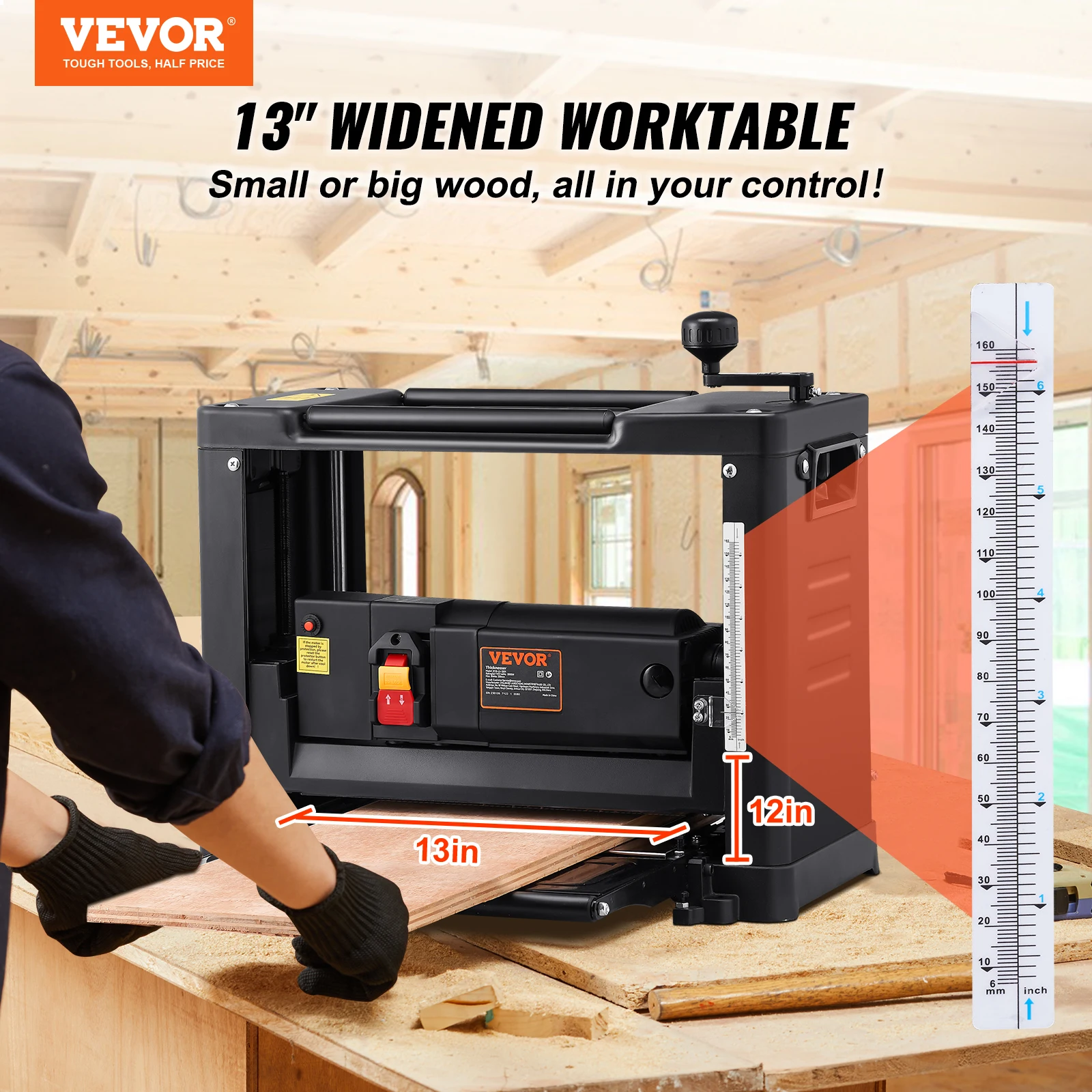 Thickness Planer 13inch Benchtop Planer with Two-Blade 15-Amp 1800W Powerful Motor Low Noise for DIY Woodworking Planing Thickness Planer 13inch Benchtop Planer with Two-Blade 15-Amp 1800W Powerful Motor Low Noise for DIY Woodworking Planing