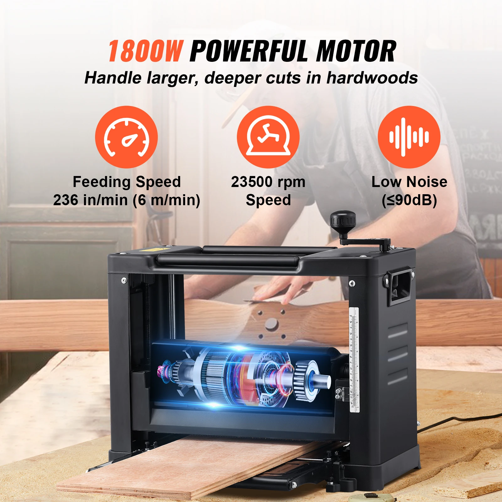 Thickness Planer 13inch Benchtop Planer with Two-Blade 15-Amp 1800W Powerful Motor Low Noise for DIY Woodworking Planing Thickness Planer 13inch Benchtop Planer with Two-Blade 15-Amp 1800W Powerful Motor Low Noise for DIY Woodworking Planing