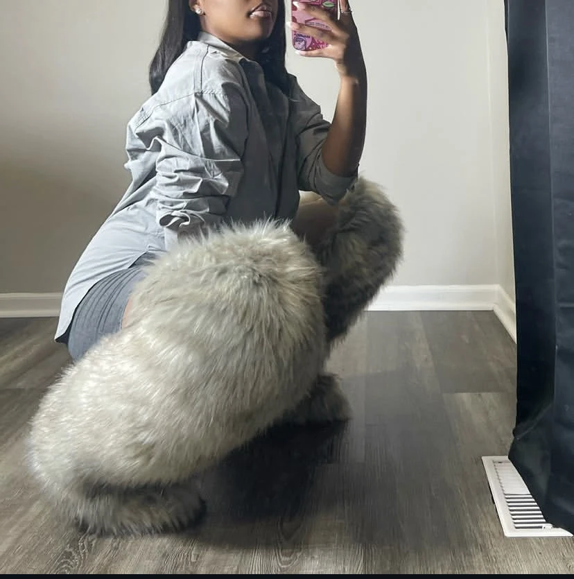 Thigh High Fluffy Boots Ladies Women Winter Furry Faux Fox Fur Long Warm Shoes girls New Designer Plush Knee High Fur