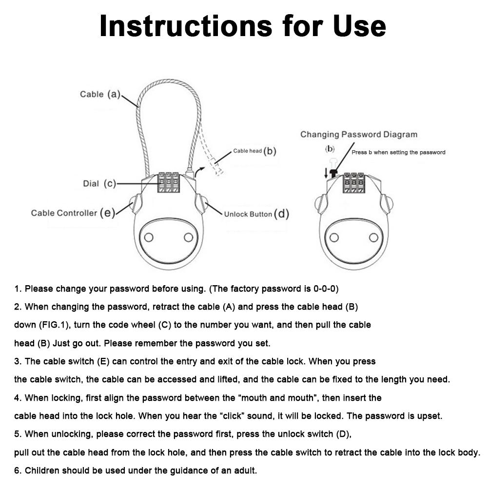 Three Digit Code Helmet Lock Cable Three Digit Code Helmet Lock Cable