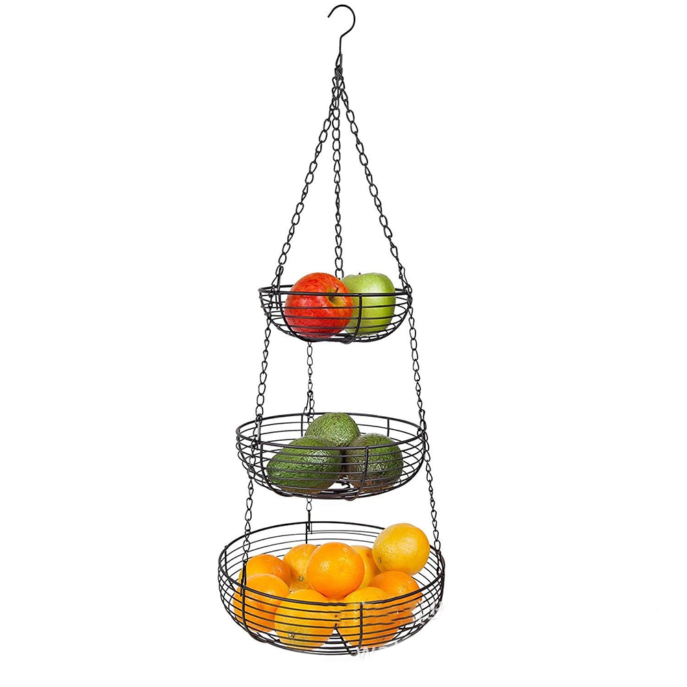 Three Tier Fruit Basket Hanging Organizer Three Tier Fruit Basket Hanging Organizer